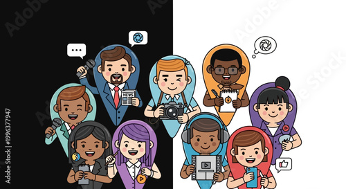 Diverse group of people using smartphones.