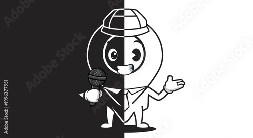 A cartoon character in black and white.