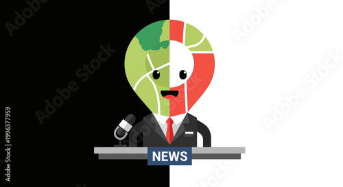 Cartoon character presenting news on television.