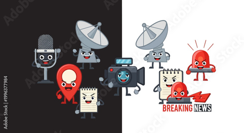 Cartoon robots in news gathering and broadcasting.