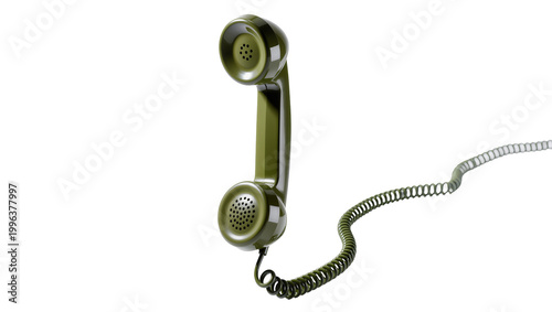 фотографія Vintage olive green telephone handset with coiled cord, isolated on transparent