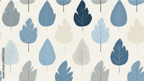 Minimal Nordic leaf seamless pattern with stylized forms. Repeating graphic design showing neutral colored leaves arranged in a modern pattern