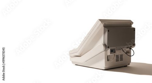 Retro Healthcare Equipment with Industrial Design and External Vents, Evoking Vintage Medical Technology.