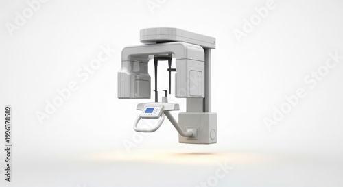 Modern digital dental X-ray machine for panoramic imaging in a clean, white studio setting, showcasing advanced medical technology for diagnostics.