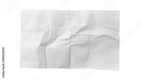 Billede på lærred Crumpled graph paper sheet with grid lines, isolated on transparent background