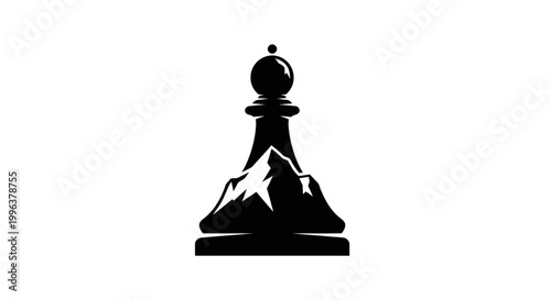 chess piece on mountain peak silhouette.