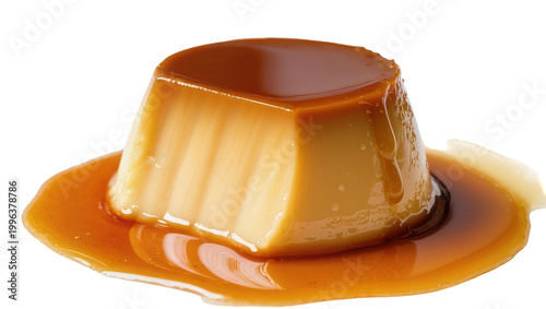 Fotografía Golden caramel custard dessert with liquid caramel sauce, isolated on transparen