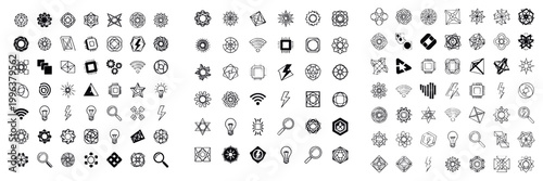 Set and collection of icon grid isolated on white transparent png background