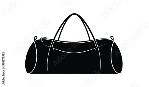 A minimalist depiction of a black duffel bag with curved lines and a zippered closure presented as a silhouette high quality professional detailed modern
