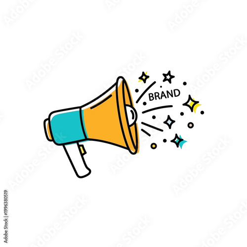 A colorful illustration of a megaphone announcing a brand.