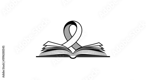 Open book with awareness ribbon symbol.