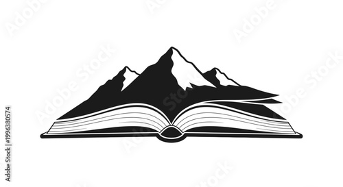 Illustration of mountains emerging from an open book.