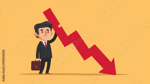 Businessman Struggling with Falling Stock Chart