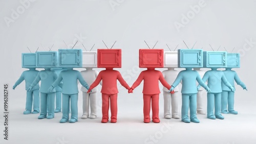 People with TV Heads Holding Hands
