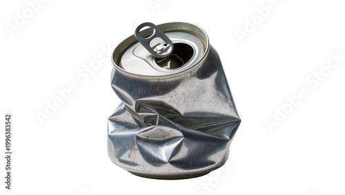 Fotografía Crushed aluminum soda can with pull tab, isolated on transparent background