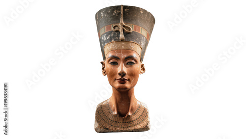 Foto Ancient Egyptian Nefertiti bust with detailed headdress, isolated on transparent