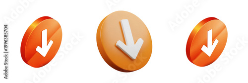 Set and collection Orange Download Arrow Icon isolated on white transparent png background