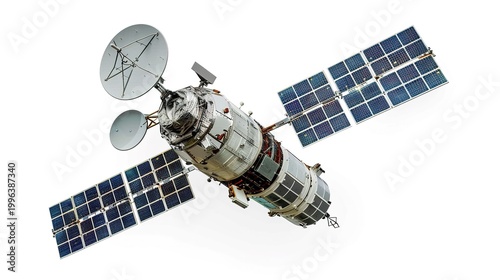 Satellite with Solar Panels and Antennae in Orbit