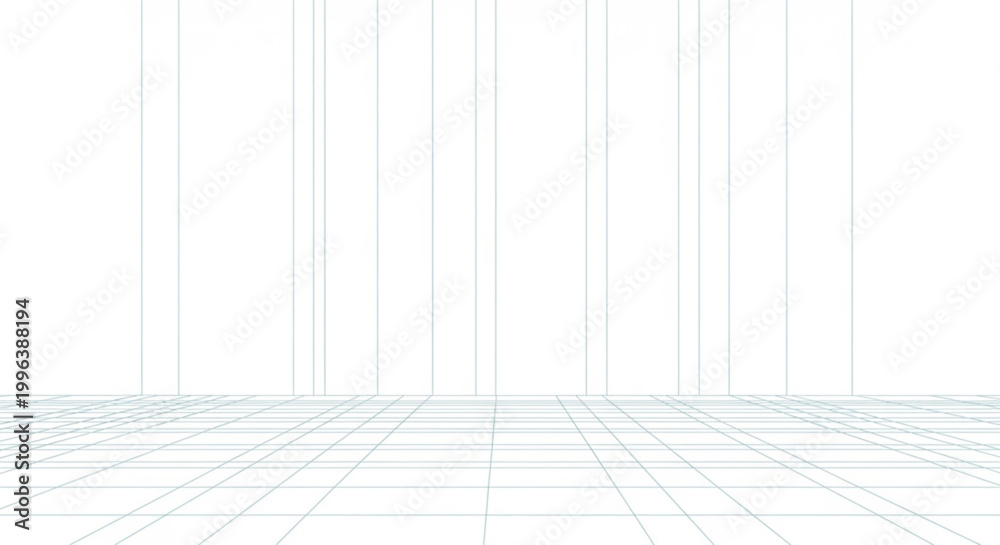 Fototapeta premium Perspective grid line floor on a white background 3d render