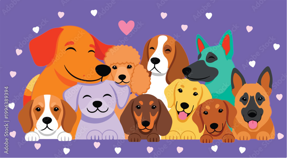 Obraz premium A cute cartoon vector illustration set featuring a happy brown puppy and cat group playing with a ball and toy alongside a funny farm animal collection