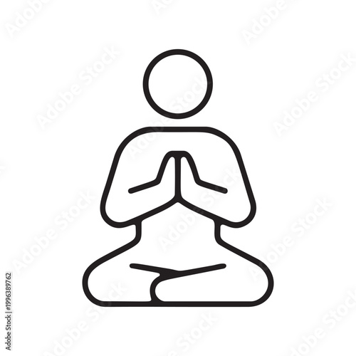 Man meditating in lotus pose for yoga and zen minimalist line icon