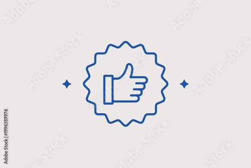 Thumbs up seal line icon for quality guarantees and customer satisfaction. Trustworthy vector illustration for product reviews and service excellence certifications.