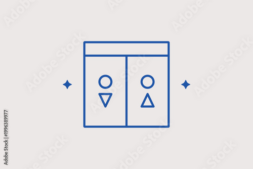 Elevator doors line icon for vertical transportation and building facilities. Professional vector illustration for hotel signage and corporate office directory maps.