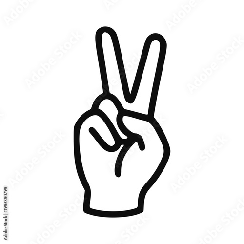 Hand showing peace and victory sign minimalist line icon