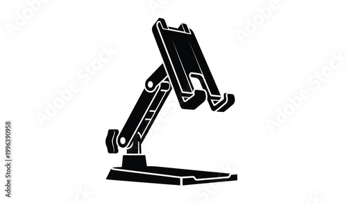 A stark black silhouette depicts a foldable smartphone stand showcasing its adjustable design and portability silhouette high quality professional detailed modern elegant stylish clean