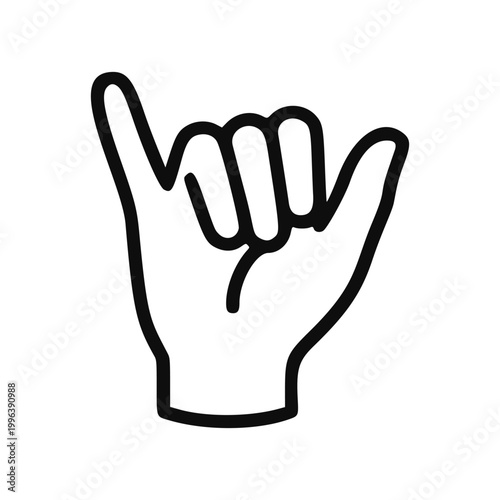 Hand showing shaka sign and hang loose minimalist line icon