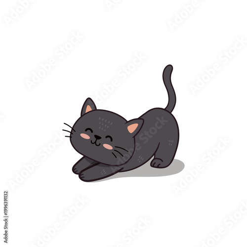black cartoon cat sits on a white background. Cute kitten in flat style for postcard, banner, web, design, arts. Vector illustration 