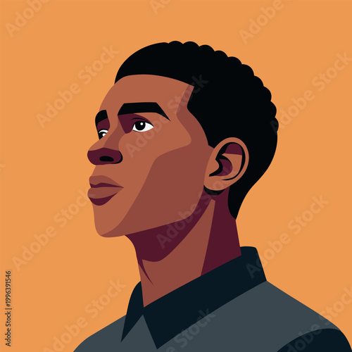 Portrait of a thoughtful african american young man. Illustration.