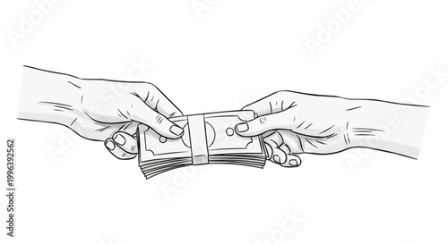 A minimalist vector illustration of two hands exchanging a bundle of money