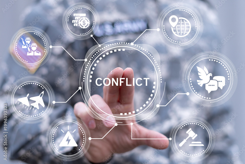 Fototapeta premium Concept of military conflict. War and peace USA negotiation and settlement.