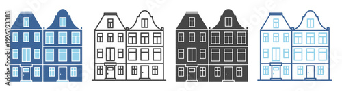 Fényképezés House building residential facade rowhouse icon on transparent background