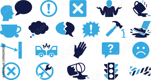 Set of communication warning and danger symbols flat vector illustrations collection.