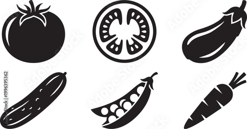 Minimalist Fresh Vegetable Silhouettes and Culinary Produce Icon Set