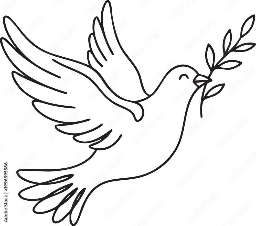 Fototapeta premium Minimalist Peace Dove in Flight Silhouettes and Olive Branch Line Art