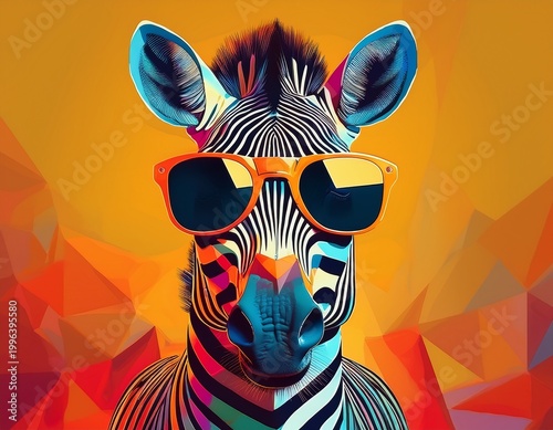 zebra wearing sunglasses on a solid color background art digital art faceted minimal abstract generative ai