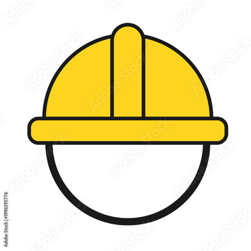 Yellow construction safety helmet icon with black outline, simple protective hard hat symbol isolated on white for industrial safety and engineering design use