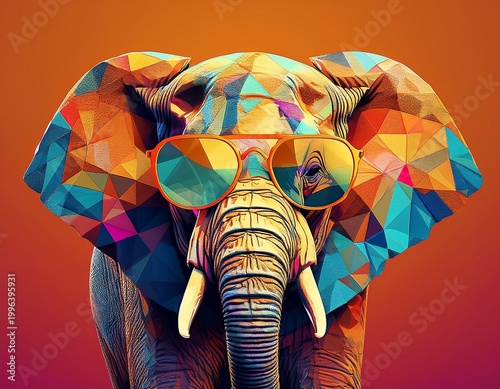 elephant wearing sunglasses on a solid color background art digital art faceted minimal abstract generative ai