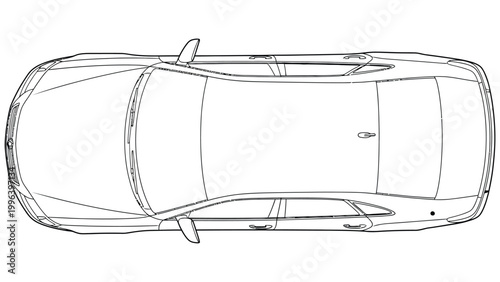Top view outline of a car with line art automobile transportation blueprint mobility illustration
