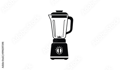 A stark black silhouette depicts a modern kitchen blender with a sturdy base and control dial showcasing appliance design silhouette high quality professional detailed