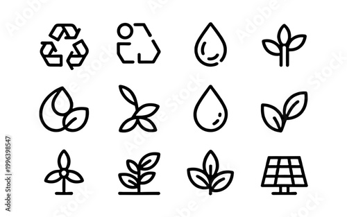 Set of environmental protection icons representing sustainability and ecological awareness.