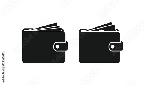 A stark depiction showcases two black wallets one closed and one partially open suggesting financial concepts and security silhouette high quality professional detailed modern