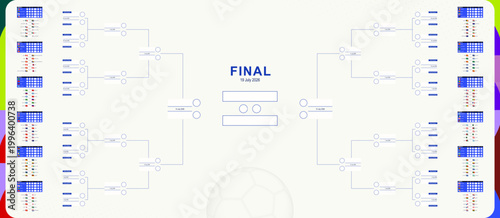 Tournament bracket of an international soccer competition. Football results table.
