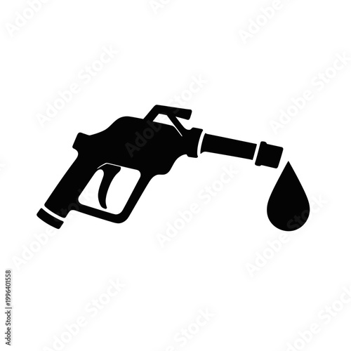 Black silhouette of a fuel pump nozzle with a drop of liquid.