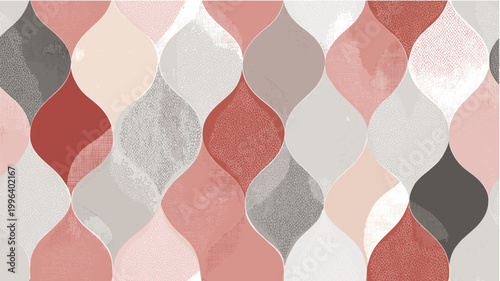 Seamless pattern with geometric shapes and linen texture. Abstract flowing pattern having soft pink and grey colors with a subtle fabric texture