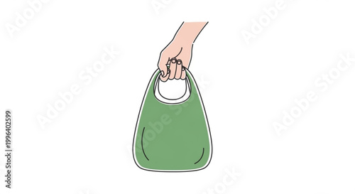 Hand holding green reusable shopping bag