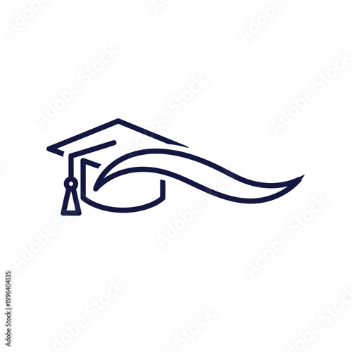 Graduation cap icon with flowing ribbon.